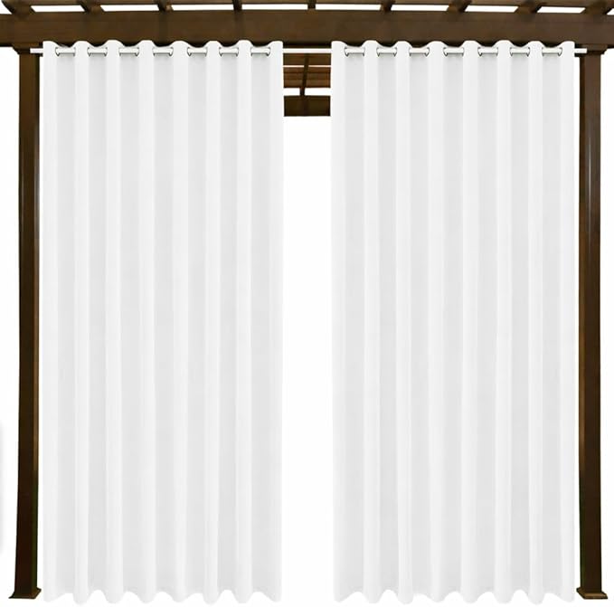 Outdoor Patio Curtain Waterproof Darkening Thermal Insulated Indoor Curtains for Bedroom, Porch, Living Room, Pergola, Cabana, W105 x L120 Extra Wide Room Divider, Set of 2 Panels, Pure White