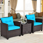 tangkula 3 pieces patio furniture set, pe rattan, close-up detail