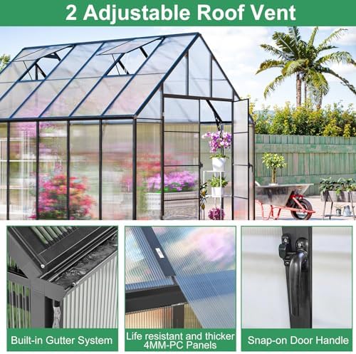 cdcasa 12x10x10 ft polycarbonate greenhouse for outdoors w/2 on a desk or shelf