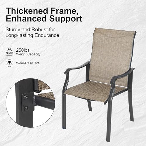 2 PCS Patio Dining Chairs, Iron Frame All Weather Resistant Textilene Chairs, Outdoor Chairs with Backrest and Armrest, Dark Brown