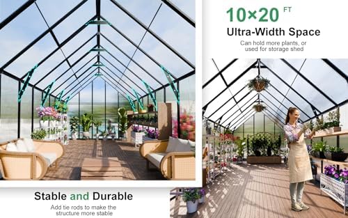 cdcasa 10x20 ft greenhouse for outdoors, large easy, side view