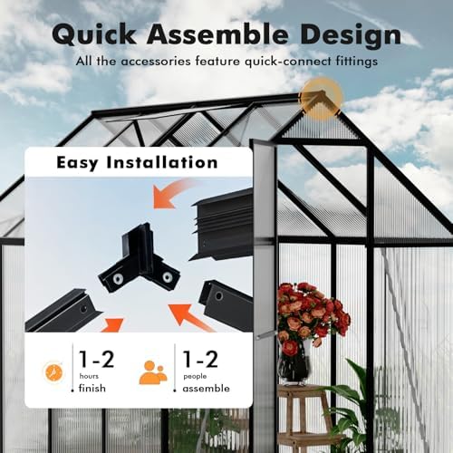 6x8ft greenhouse with thermometers, small greenhouse for outdoors, front angle view