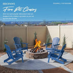 BRIOPAWS Folding-Adirondack-Chairs Set of 2 | HDPE Plastic | Fire Pit Chair | Cup Holder | Curved Back | All Weather| for Outdoor Backyard Deck Patio | Blue