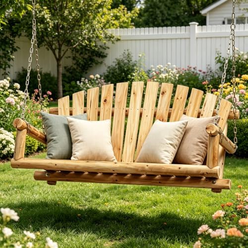 anraja outdoor wooden porch swing front porch hanging, close-up detail