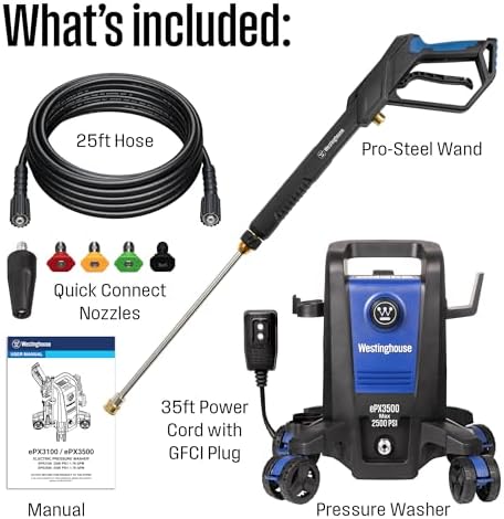 westinghouse epx3500 electric pressure washer, 2500 max psi, package contents