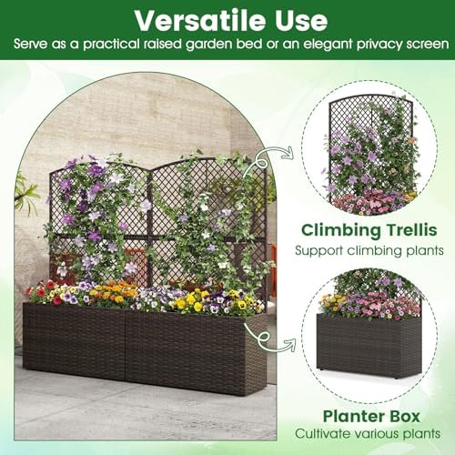 happygrill 2 raised garden bed with trellis & showing dimensions