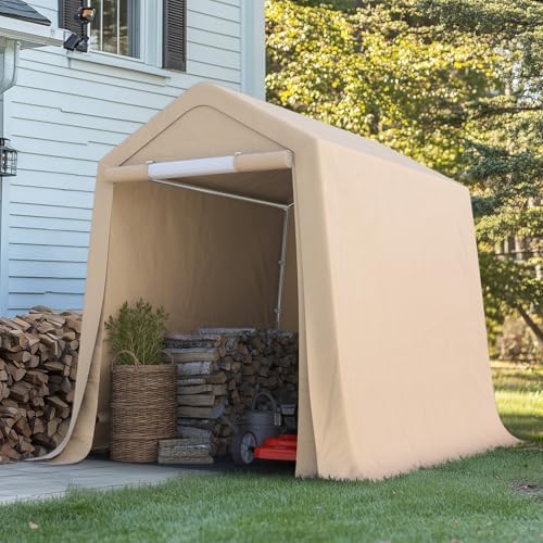 advance outdoor 6x8 ft outdoor portable storage shelter, front angle view
