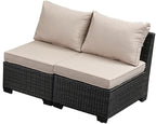 Jing's Villa 2 Piece Outdoor Wicker Armless Sofa, Patio Rattan Sectional Sofa Set with Thick Seat Cushions and 2 Back Cushions for Garden Patio, Backyard, Poolside Beige