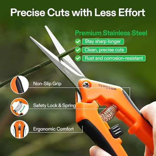 VIVOSUN 6.5 Inch Garden Scissors, Orange Pruning Shears for Plants, 2-Pack | Straight Precision Stainless Steel Blades, Comfort Ergonomic Grips, Ideal Snip for Deadheading, Trimming & Shaping Plants