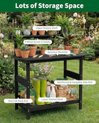 hips outdoor potting table bench with 3-tier storage showing dimensions