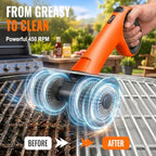 electric grill brush - dual rotating heads cordless shown in use