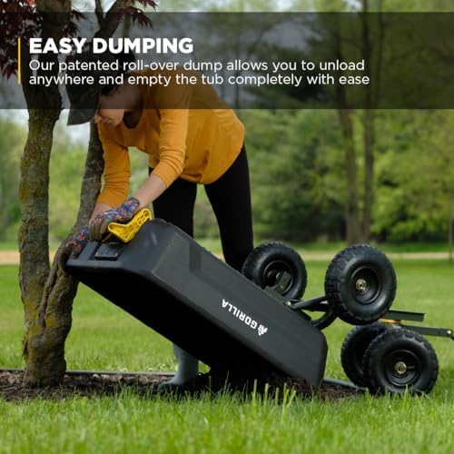gorilla carts dump garden cart, 4 cu ft showing dimensions