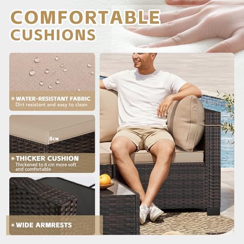 leveleve 7 pieces outdoor patio furniture sets,rattan conversation, close-up detail