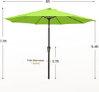 MEWAY 9ft Patio Umbrella Outdoor Table Umbrellas with Push Button Tilt and Crank, Market Umbrella 8 Sturdy Ribs for Deck, Garden, Pool and Backyard, Apple Green