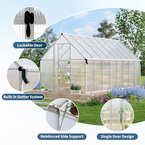 8'x16' aluminum-framed polycarbonate greenhouse, heavy duty polycarbonate greenhouse, package contents