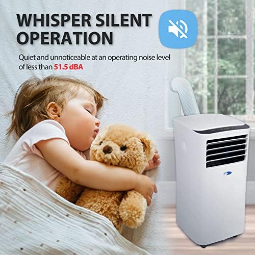 whynter portable air conditioner, 10,000 btu, dehumidifier fan on a desk or shelf
