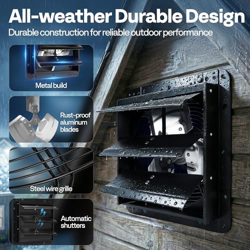 vivohome 10" shutter exhaust fan with ec motor showing dimensions