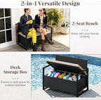 tangkula 40 gallon rattan outdoor bench with storage showing dimensions