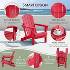 Malibu HDPE Outdoor Patio Folding Poly Adirondack Chair, Red