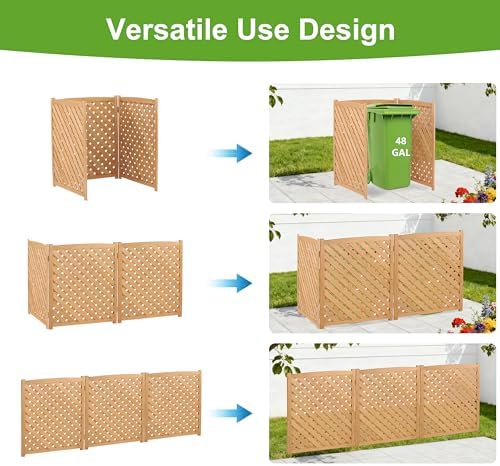 3-panel outdoor air conditioner fence screen, outside wood, front angle view