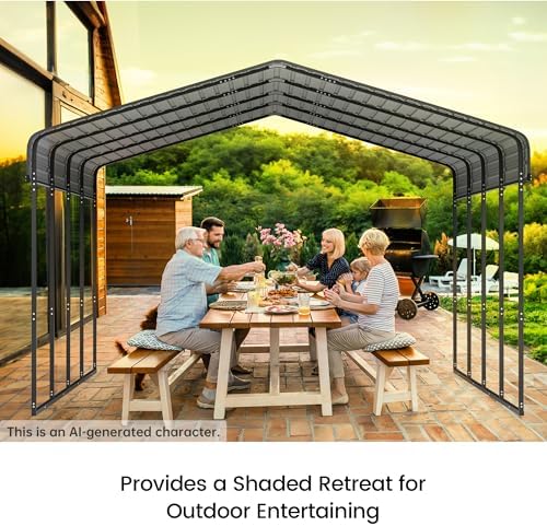 real relax 12'x20' heavy duty metal carport, grey, close-up detail