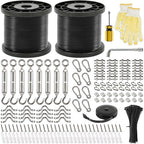 400 Ft String Light Hanging Kit, Coated Stainless Steel 304 Wire Rope | String Light Kit Included Enough Accessories, Guide Wire for Outdoor String Lights, Patio Lights, Camping Lights