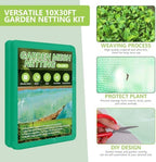 garden netting kit for raised beds, 10x30ft green shown in use