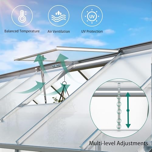 yitahome 16x6ft polycarbonate greenhouse for outdoors, large heavy showing dimensions