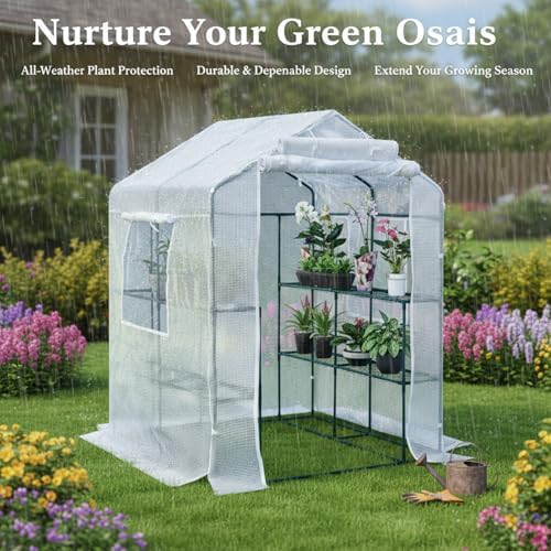 56x55x74 inch greenhouse for outdoors,3 tier 8 shelves, side view