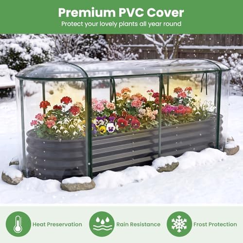 giantex raised garden bed w/greenhouse cover, outdoor oval, side view