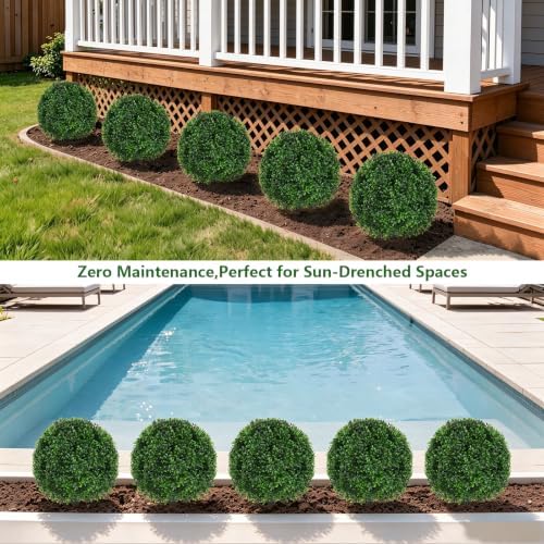 grooy 2 pack artificial boxwood topiary ball trees on a desk or shelf
