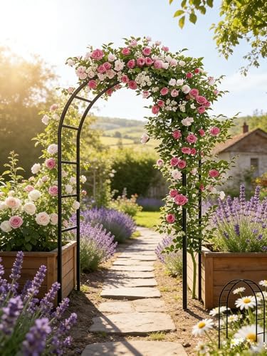thickened tube garden arch,7.3ft heavy-duty metal with 16mm, front angle view
