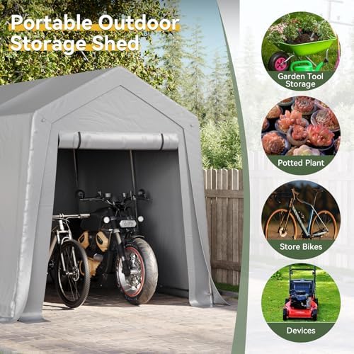 aoxun 6x8x7 ft outdoor portable storage shed tent on a desk or shelf