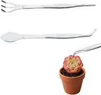 2-in-1 Bonsai Tweezers Set - 8.8" Stainless Steel Long Plant Tweezers with Rake & Spatula Tips, Straight + Curved Tools for Bonsai, Succulents & Terrariums