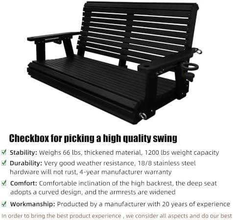 hdpe porch swing with 18/8 stainless steel bolts, side view