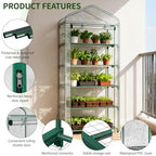 sunyrisy 5 tier indoor/outdoor greenhouse with grow lights showing dimensions