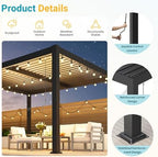 pergola 10'x12' with adjustable roof & thick aluminum, close-up detail