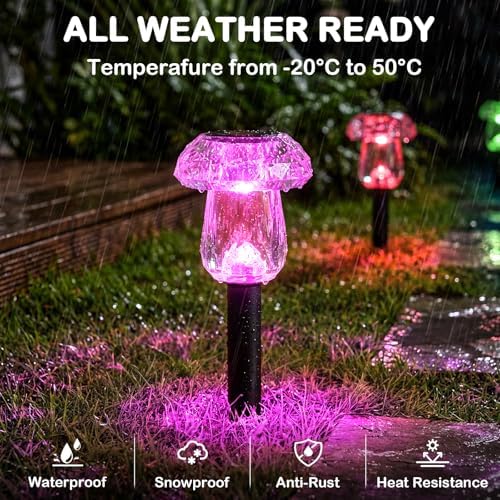 Solar Lights Outdoor 8 Pack Color Changing Mushroom Garden Lights | Waterproof Pathway Yard Walkway Landscape Path Lighting for Outside, Auto On/Off Decorations, Acrylic Diamond-like Lampshade