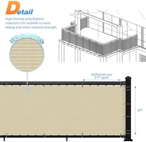 tang 3' x 50' balcony privacy screen fence, side view