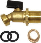 Hooshing Brass Rain Barrel Spigot Water Container, 1 Inch O.D. Inlet to 3/4" GHT Outlet with Quarter Turn Ball Valve Bulkhead Fitting for Outdoor Plastic Bucket Water Tanks