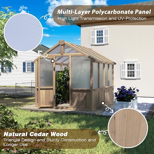 mupater 6 x 8 ft wooden polycarbonate greenhouse, side view