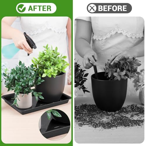 GREANER 3 Packs Plant Saucers Rectangular, 15x11x1.2 Inch Heavy Plastic Plant Saucer Drip Tray, Flower Pot Tray for Indoors Outdoor Plant Pots, Thick Drip Tray for Garden Potted Water Drips and Soil