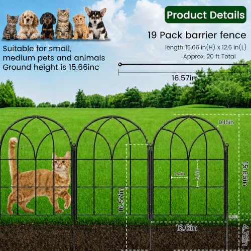 decorative garden fence,20ftx15.66 h,rustproof no dig fence, 19 shown in use