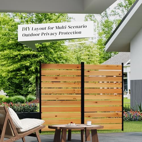no dig wood privacy screen fence panel, outdoor, front angle view