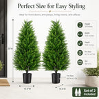 artificial topiary cedar trees, 3ft tall, set of, side view