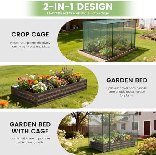 docred crop cage with raised garden bed, 84.6", close-up detail