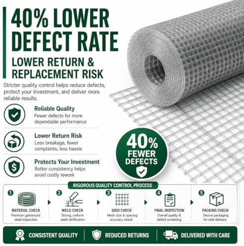 Trenk Hardware Cloth 1/2 Inch Chicken Wire Fencing 48" x 100' 19 Gauge | Heavy-Duty Galvanized Chicken Wire Mesh Roll for Garden Fencing, Gopher Wire, and Long-Lasting Wire Fencing Use