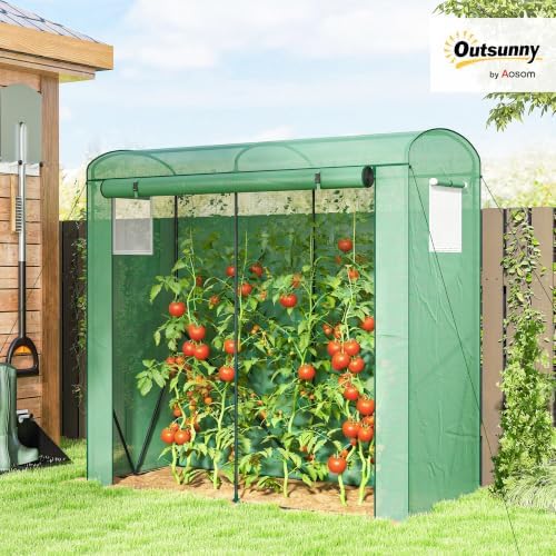 outsunny mini greenhouse portable roll-up door 78.7" x shown in use