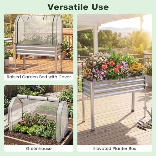 giantex raised garden bed with legs & greenhouse, side view