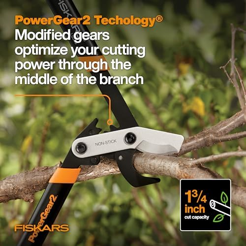 fiskars 25” powergear2 garden bypass loppers, 1.75" capacity shown in use